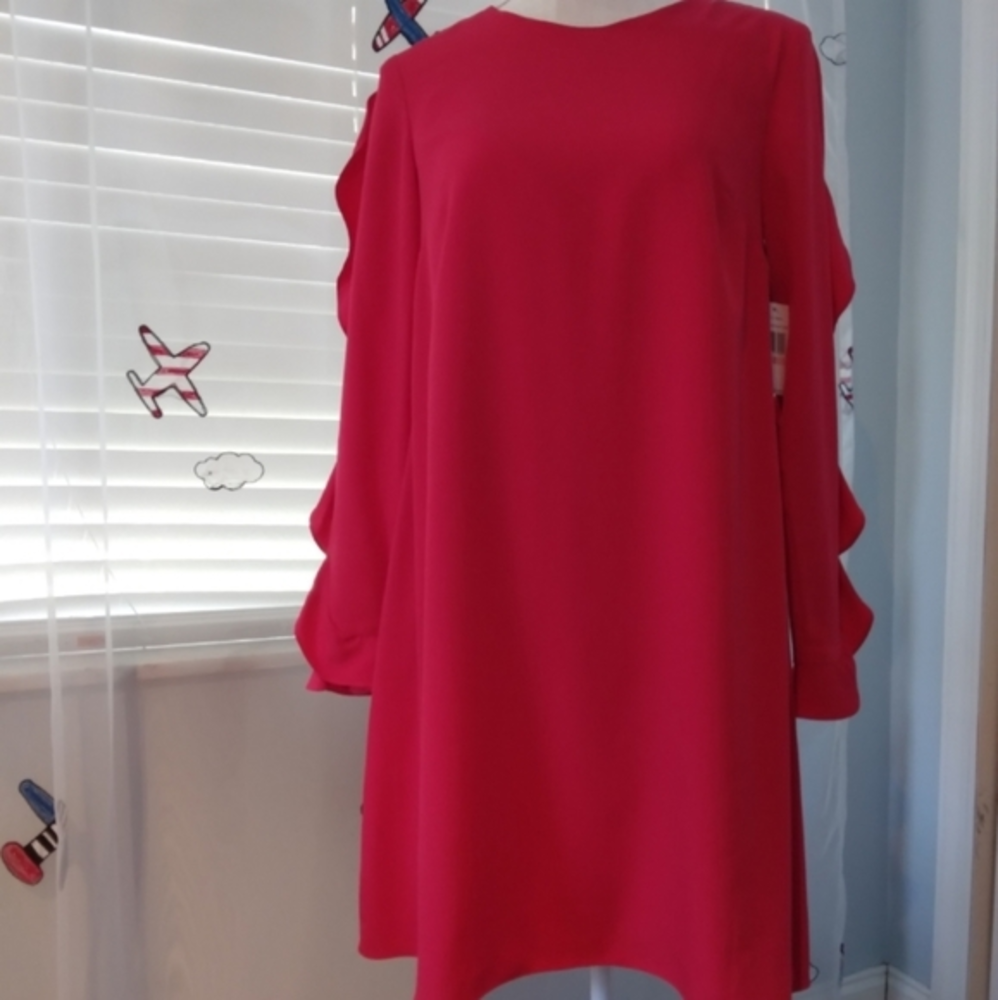 CeCe Ruffle Long Sleeve Shift Mini Dress
